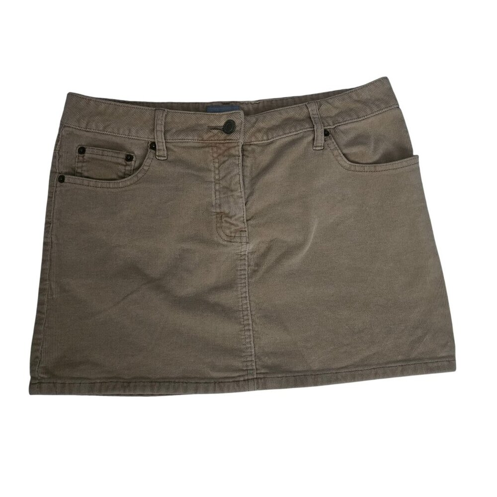 OASIS Tan Corduroy Cord Ribbed 5-Pocket Button Zip Fly A-Line Mini Skirt Size 10 - Picture 2 of 10